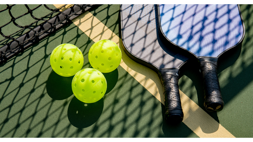 photo of a Pickleball racket and ball