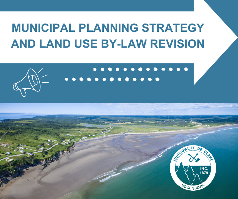 An aerial photo of Mavillette Beach and the text "Municipal Planning Strategy and Land Use Bylaw Revision"